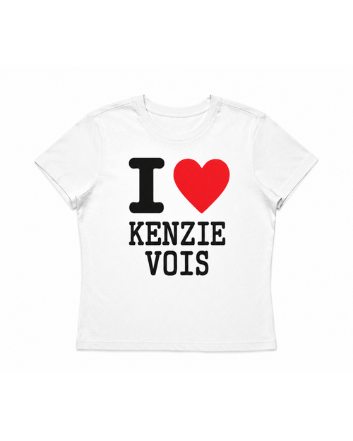 White t-shirt with 'I ❤️ Kenzie Vois' text on a white background